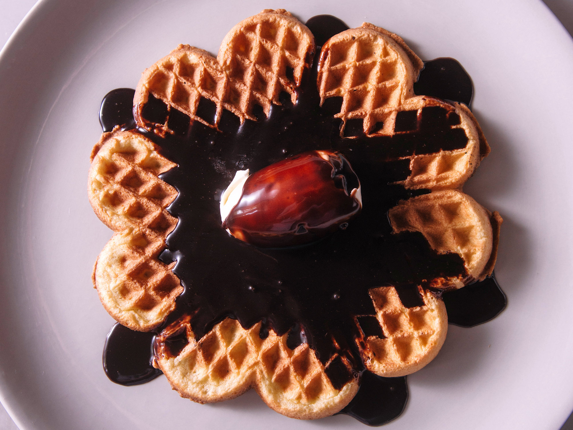 Waffles with Chocolate Sauce